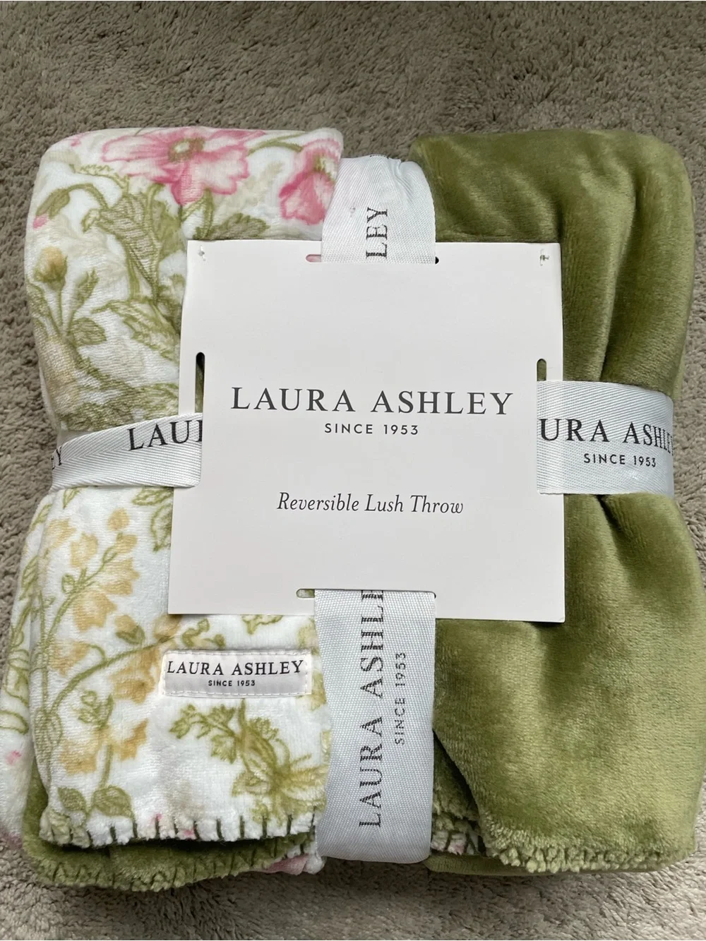 Laura Ashley Floral Reversible Quilt Throw - Pink & Green new